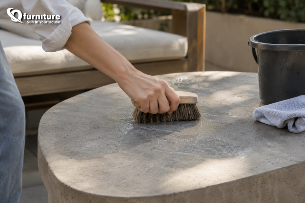 Cleaning tools and products to avoid on concrete furniture
