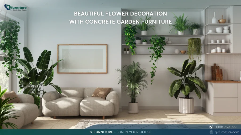 BEAUTIFUL FLOWER DECORATION WITH CONCRETE GARDEN FURNITURE