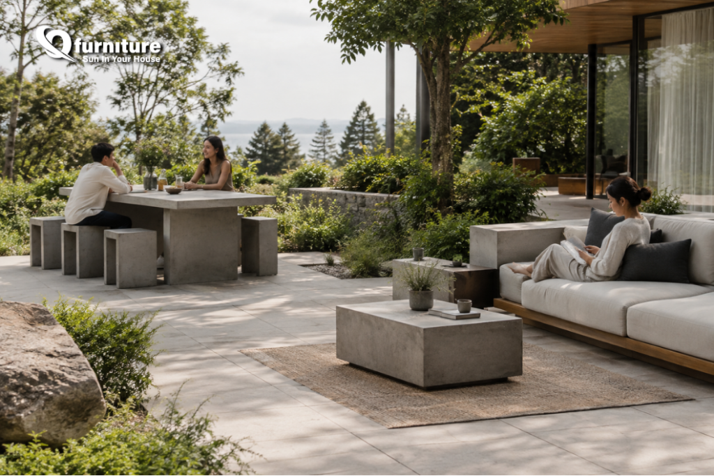 Different concrete furniture designs for outdoor spaces