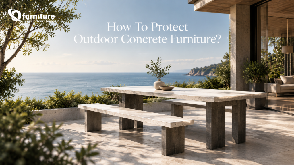 Outdoor concrete furniture in an outdoor space