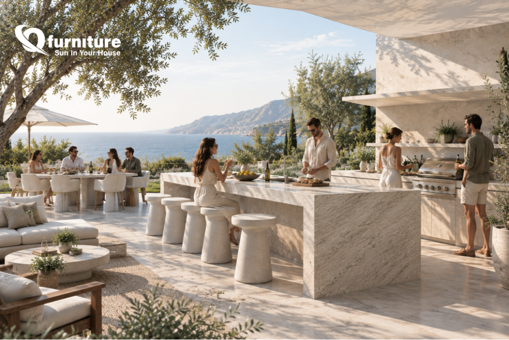 Outdoor concrete countertop in an outdoor kitchen