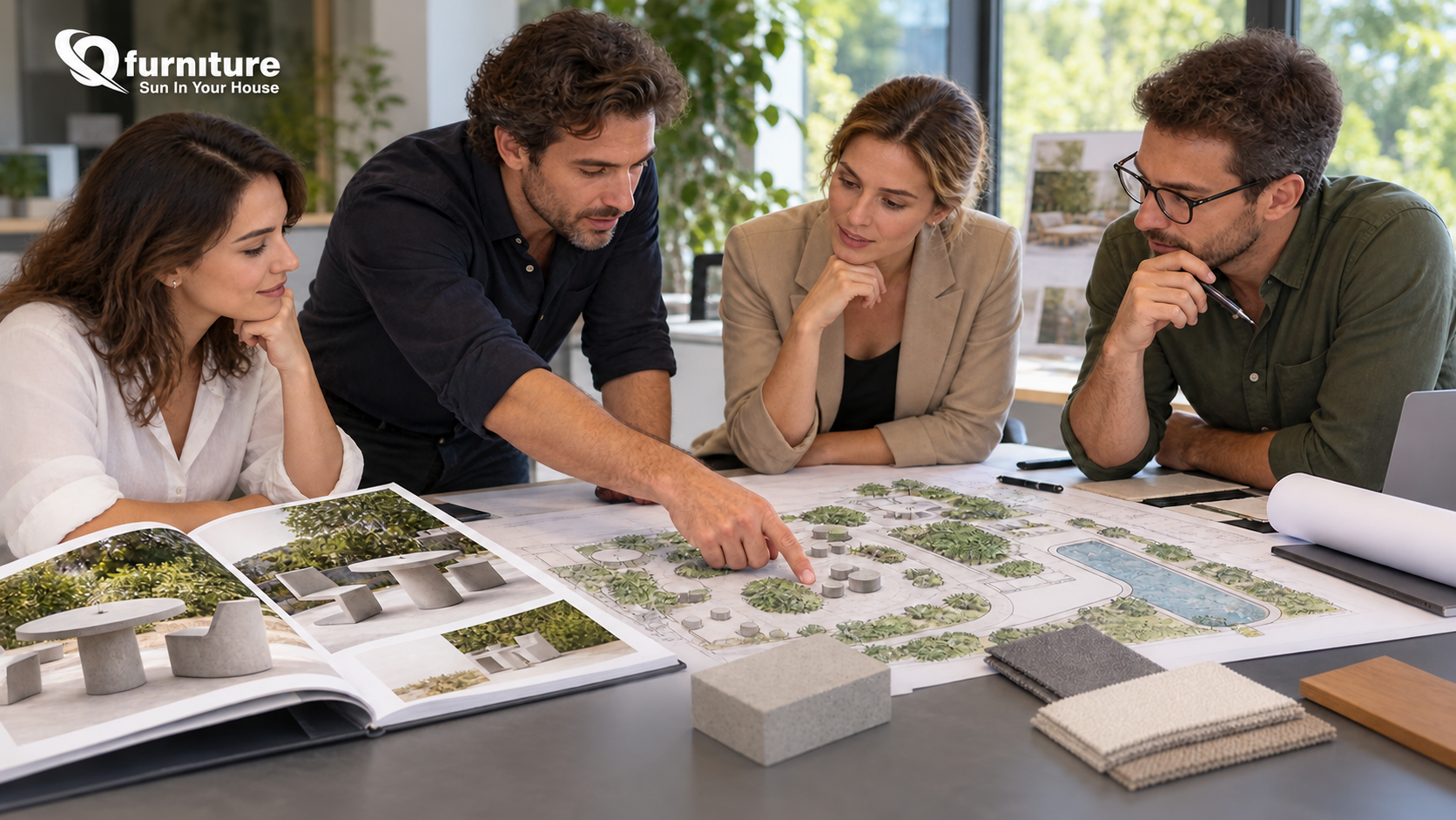 Planning to buy concrete furniture early during a hotel project design meeting Planning to buy concrete furniture early during a hotel project design meeting