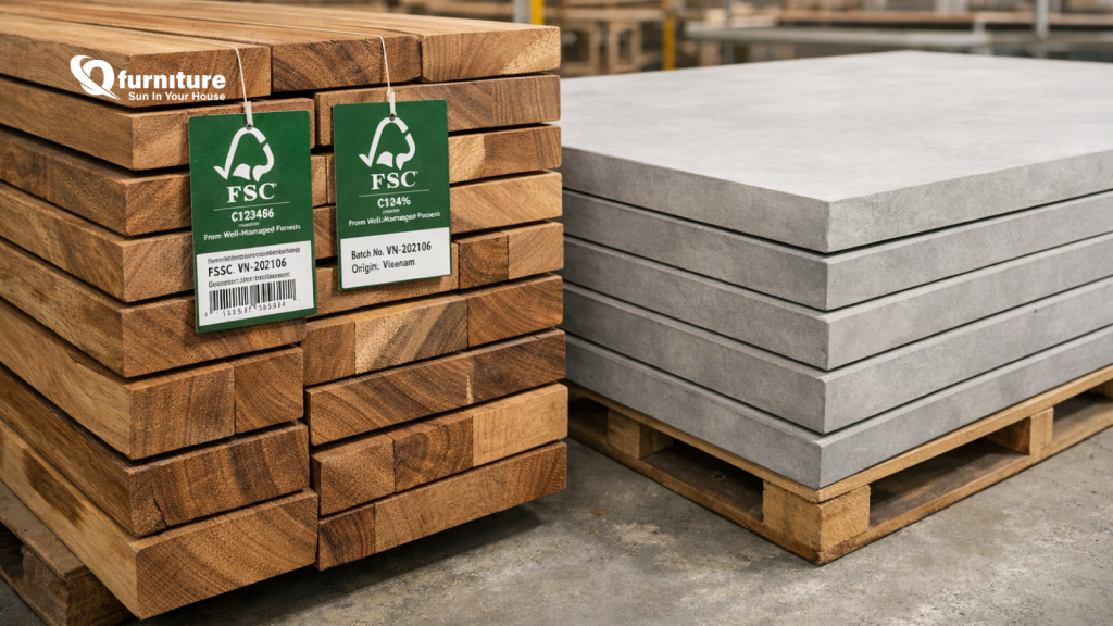Sustainable Wood & Eco-Concrete Sourcing for Vietnam Furniture OEM: FSC, Acacia & GRC Options