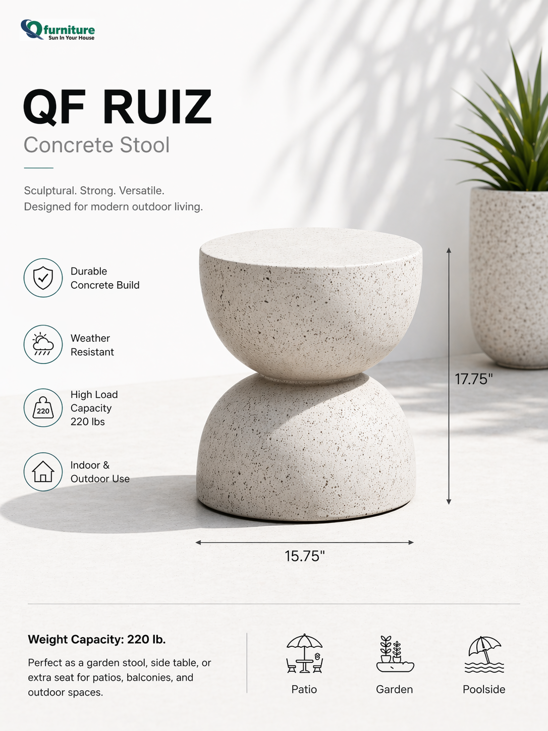 Patio Concrete Bench for Hospitality, Landscape & Public Space Projects