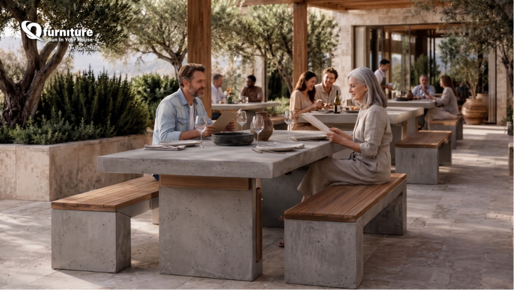Outdoor concrete furniture