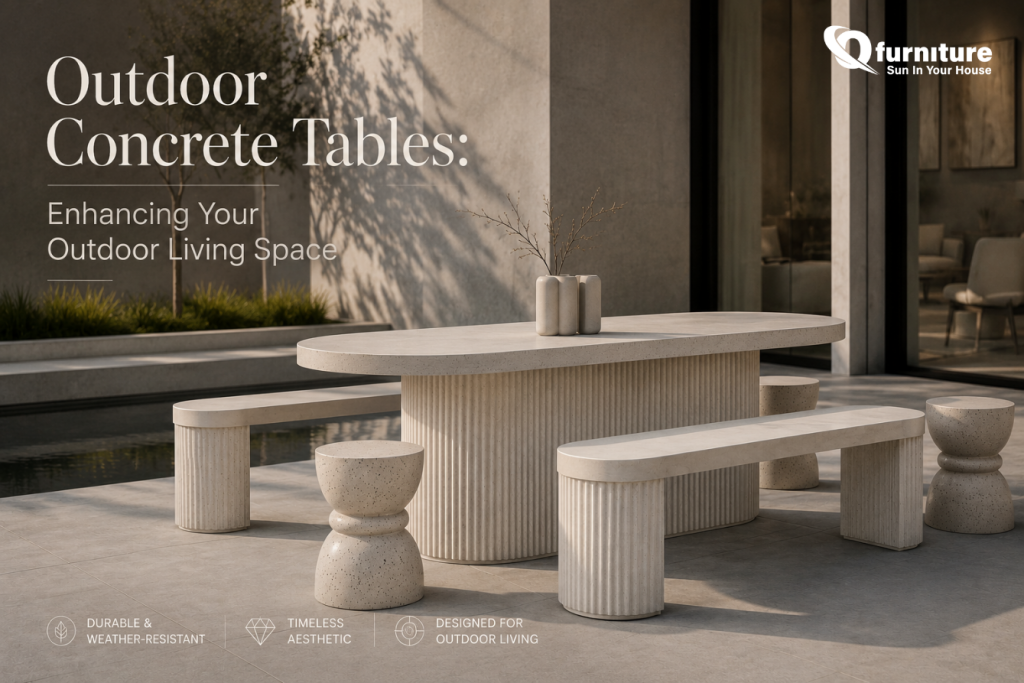 Outdoor concrete table in a modern outdoor space