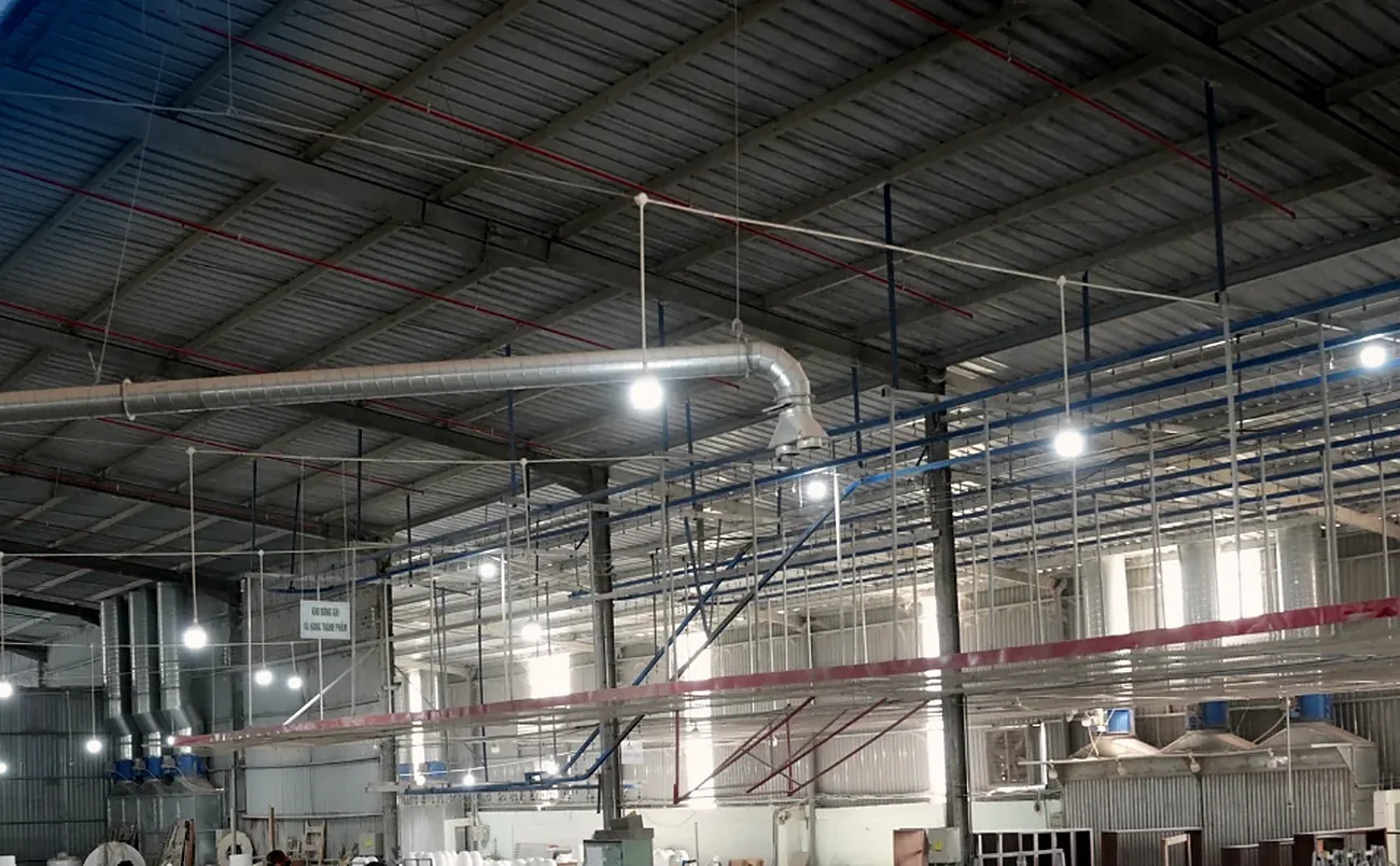 Production hall at the Q-Furniture concrete furniture factory in Ho Chi Minh City