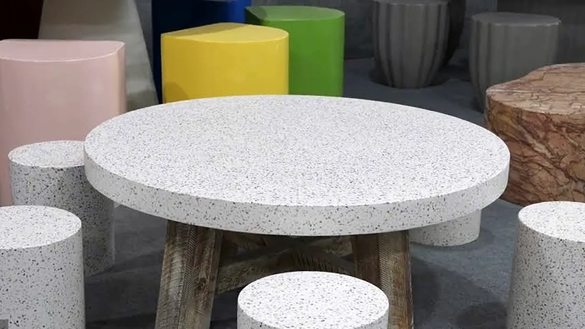 Terrazzo table and stools for cafés